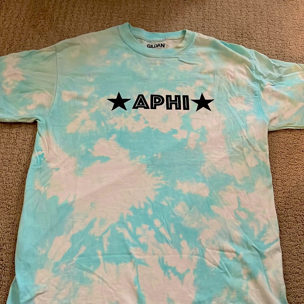 Tie Dye Blue and White Alpha Phi shirt size medium. Worn once.